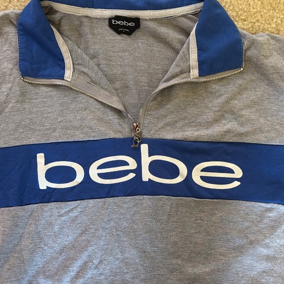 Vintage Y2K Bebe Blue and Gray Zip Collar Top - Picture 3 of 6